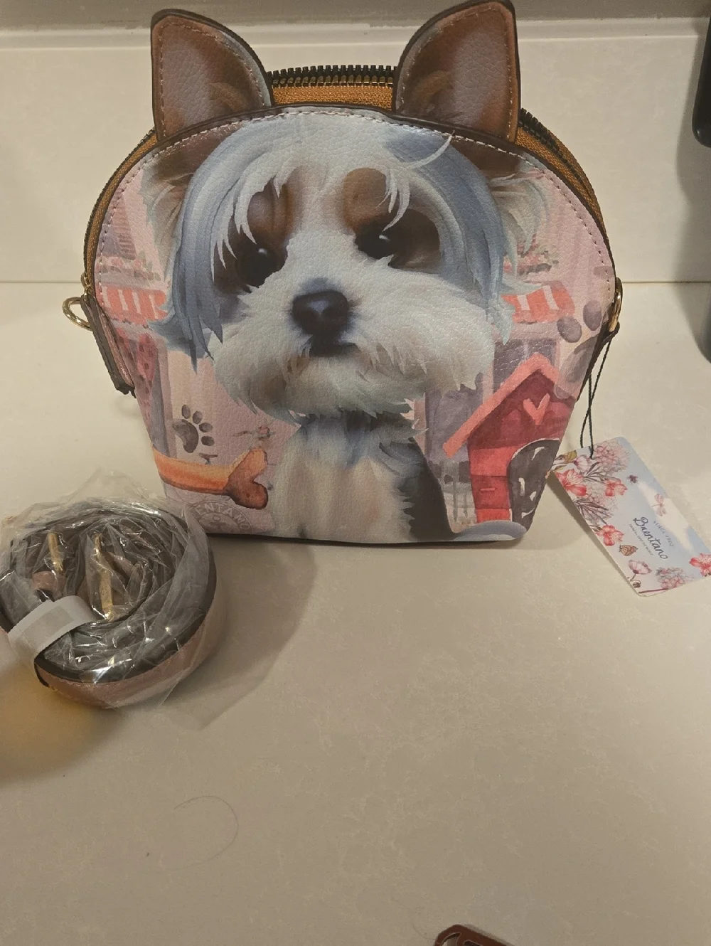 NWT Brentano Yorkie Crossbody Bag Cute Dog Puppy Purse - Picture 1 of 6